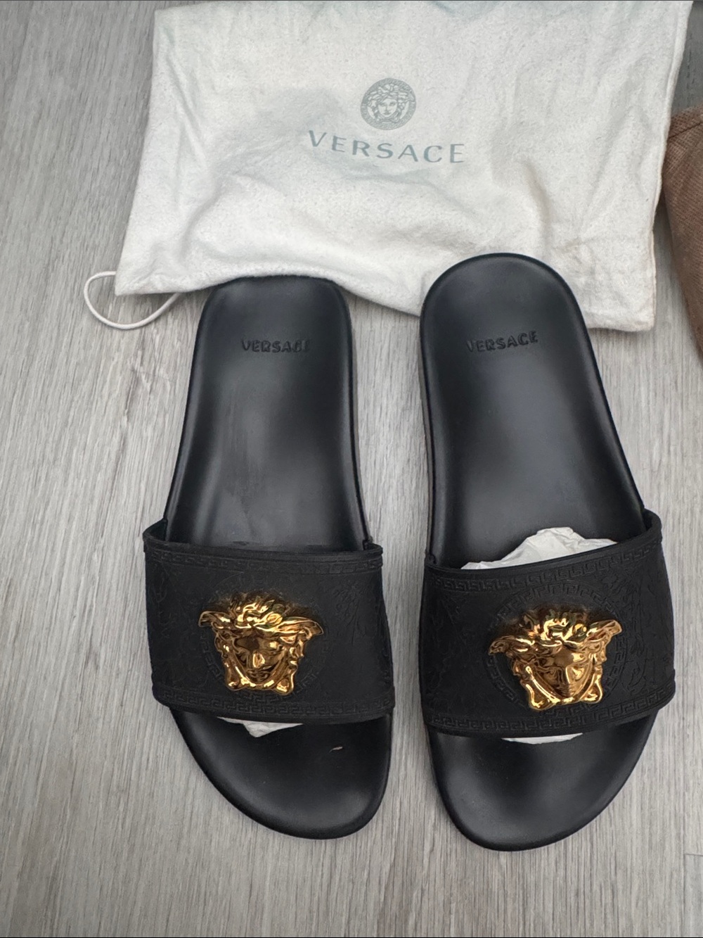 Versace Black Slides with Gold Medusa Emblems
